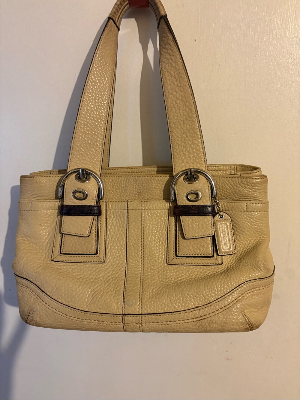 Coach vintage Cream Leather Tote with Silver Accents